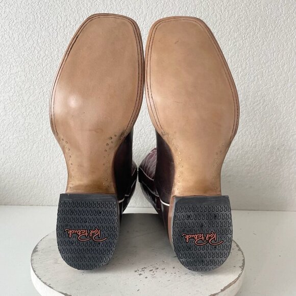 Rod Patrick Mens Cowboy Boots 14.5B Brown Mocha Bison Leather Square Toe Western - Picture 9 of 13